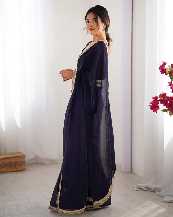 Beautiful Voilet Color Satin Fabric Designer Saree