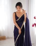 Beautiful Voilet Color Satin Fabric Designer Saree