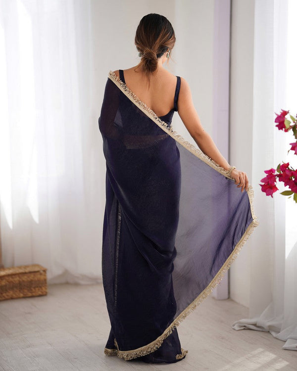 Beautiful Voilet Color Satin Fabric Designer Saree