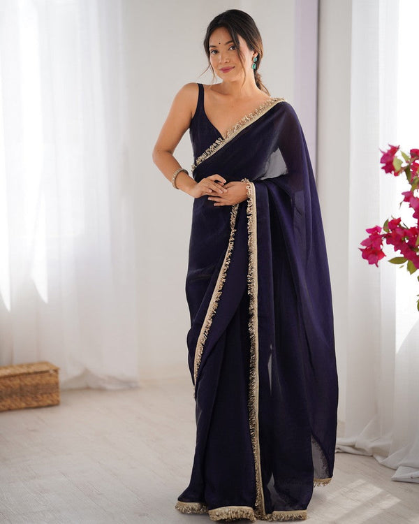 Beautiful Voilet Color Satin Fabric Designer Saree