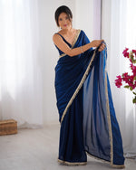 Beautiful Blue Color Satin Fabric Designer Saree