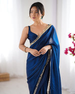 Beautiful Blue Color Satin Fabric Designer Saree