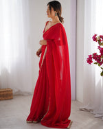 Beautiful Red Color Satin Fabric Designer Saree