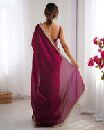 Beautiful Wine Color Satin Fabric Designer Saree