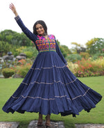 Dazzling Navy Blue Color Rayon Fabric Gown