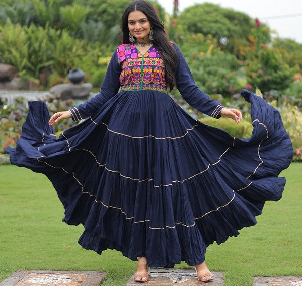 Dazzling Navy Blue Color Rayon Fabric Gown