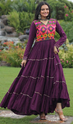 Dazzling Wine Color Rayon Fabric Gown