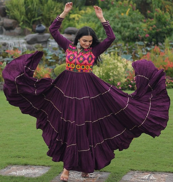 Dazzling Wine Color Rayon Fabric Gown