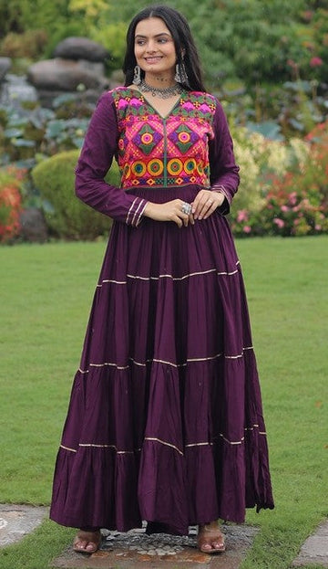 Dazzling Wine Color Rayon Fabric Gown