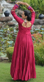 Dazzling Maroon Color Rayon Fabric Gown