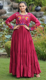 Dazzling Maroon Color Rayon Fabric Gown