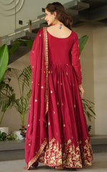 Striking Maroon Color Chinon Fabric Gown