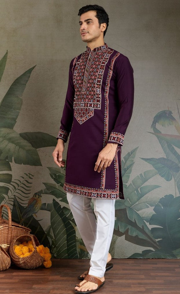 Amazing White Color Viscose Fabric Mens Kurta