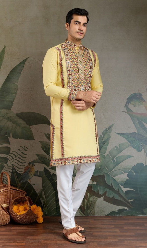 Amazing Black Color Viscose Fabric Mens Kurta