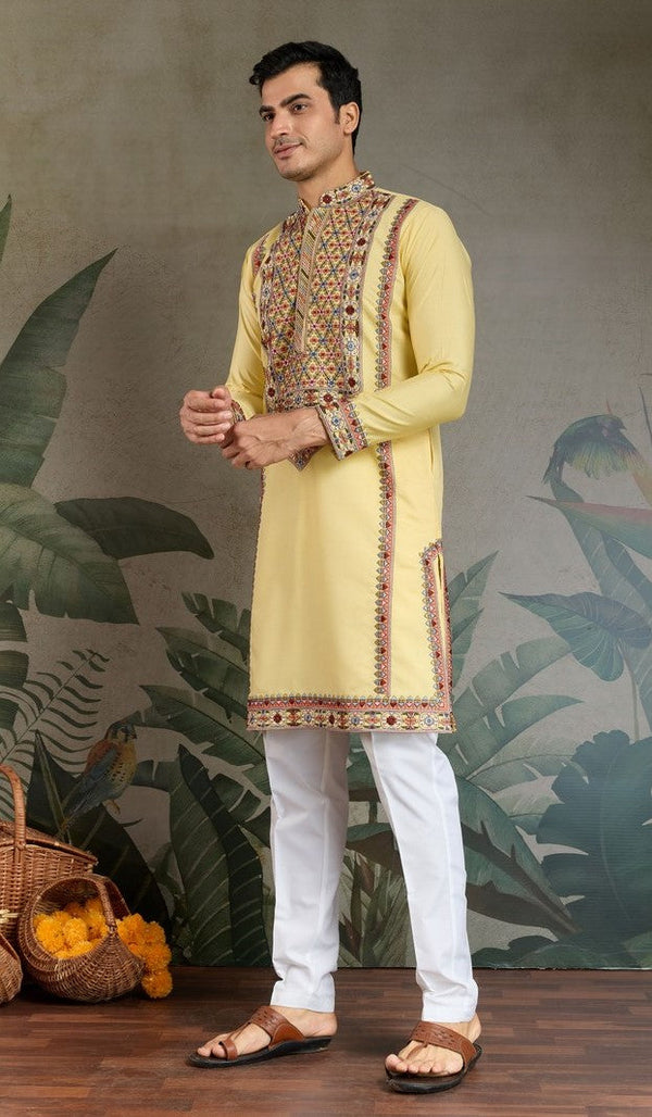Amazing Black Color Viscose Fabric Mens Kurta