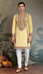 Amazing Black Color Viscose Fabric Mens Kurta