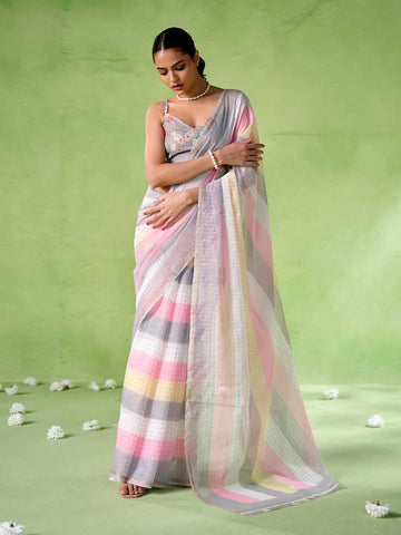 Ideal Multi Color Cotton Fabric Casual Saree