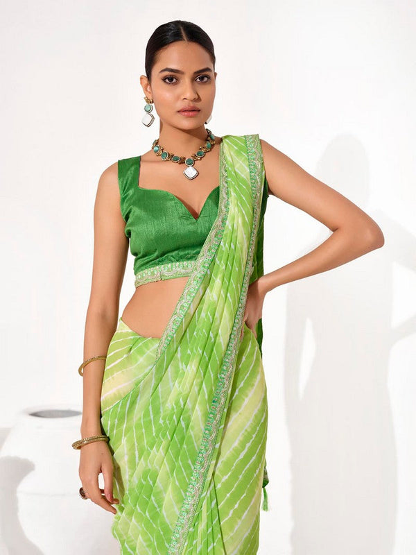 Ideal Green Color Georgette Fabric Casual Saree