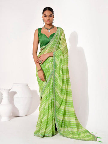 Ideal Green Color Georgette Fabric Casual Saree