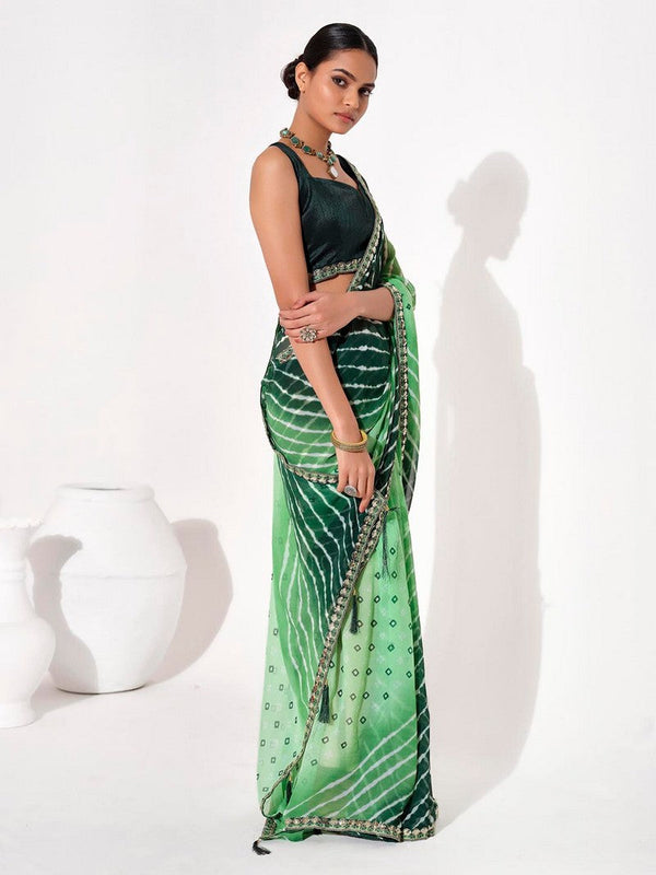 Ideal Green Color Georgette Fabric Casual Saree