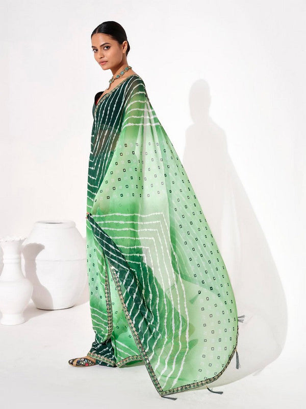 Ideal Green Color Georgette Fabric Casual Saree