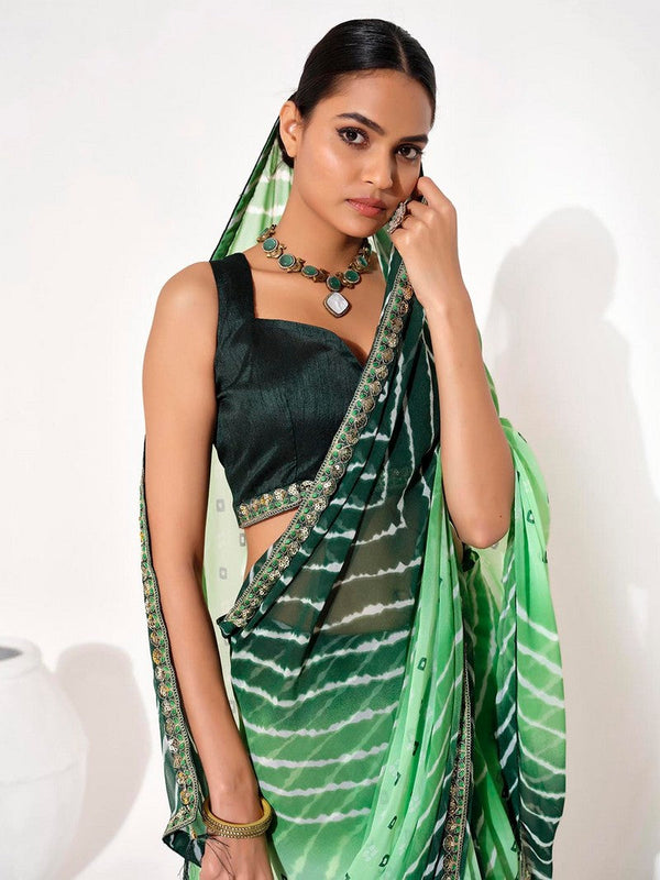 Ideal Green Color Georgette Fabric Casual Saree