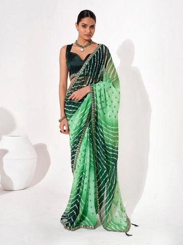 Ideal Green Color Georgette Fabric Casual Saree