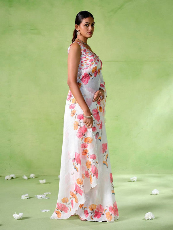Ideal White Color Cotton Fabric Casual Saree