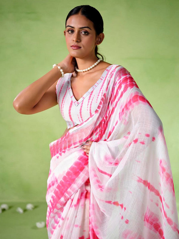 Ideal White Color Cotton Fabric Casual Saree