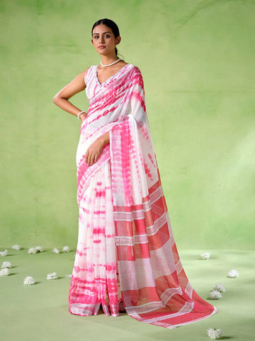 Ideal White Color Cotton Fabric Casual Saree