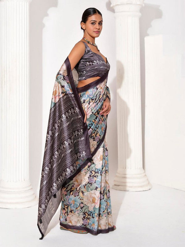 Ideal Grey Color Silk Fabric Casual Saree