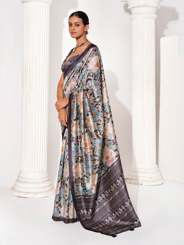 Ideal Grey Color Silk Fabric Casual Saree