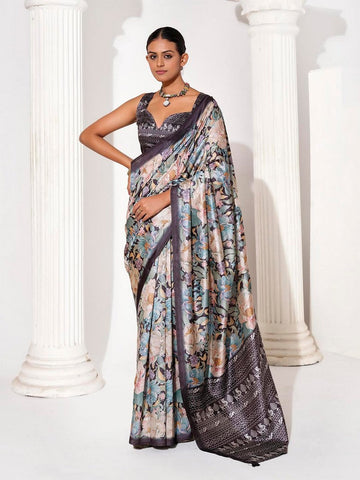 Ideal Grey Color Silk Fabric Casual Saree