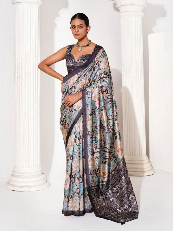 Ideal Grey Color Silk Fabric Casual Saree