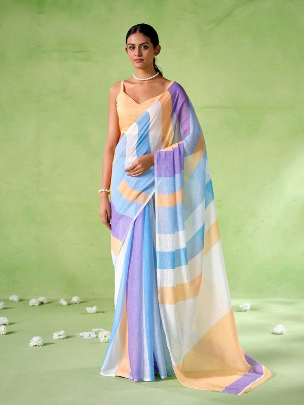 Ideal Multi Color Cotton Fabric Casual Saree