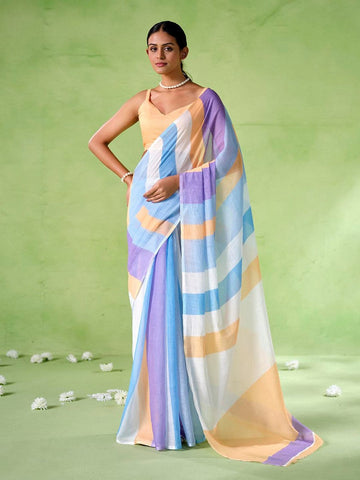 Ideal Multi Color Cotton Fabric Casual Saree