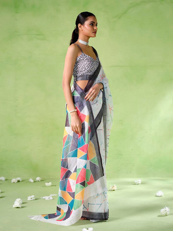 Ideal White Color Cotton Fabric Casual Saree