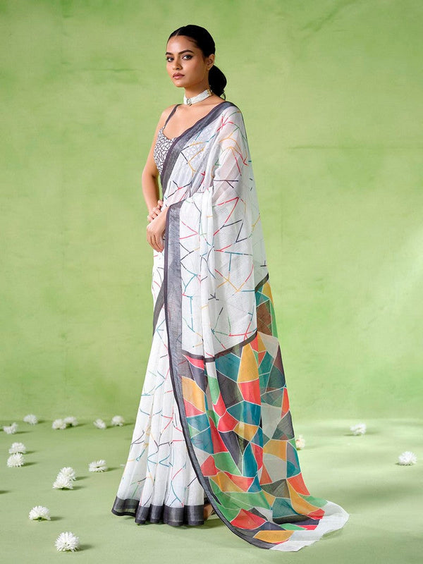 Ideal White Color Cotton Fabric Casual Saree