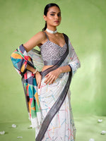 Ideal White Color Cotton Fabric Casual Saree