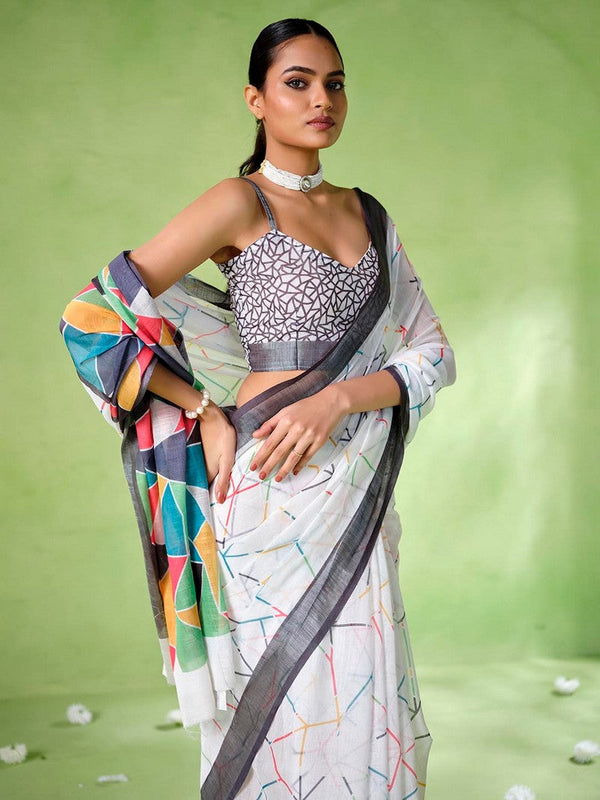 Ideal White Color Cotton Fabric Casual Saree