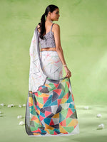 Ideal White Color Cotton Fabric Casual Saree
