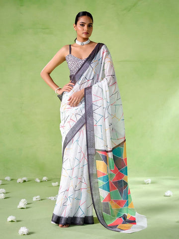 Ideal White Color Cotton Fabric Casual Saree