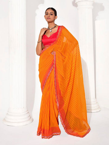 Ideal Orange Color Georgette Fabric Casual Saree