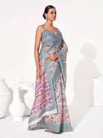 Ideal Grey Color Cotton Fabric Casual Saree