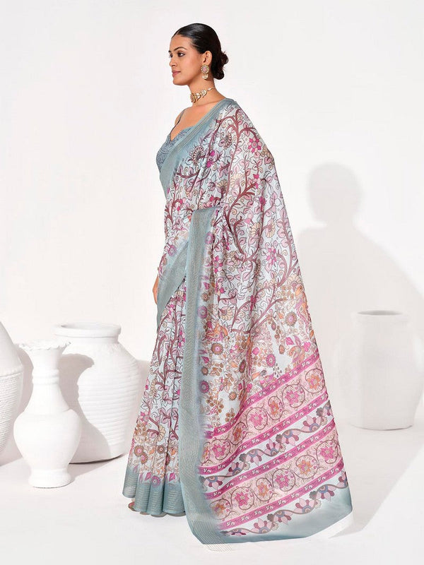 Ideal Grey Color Cotton Fabric Casual Saree