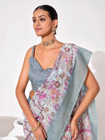 Ideal Grey Color Cotton Fabric Casual Saree