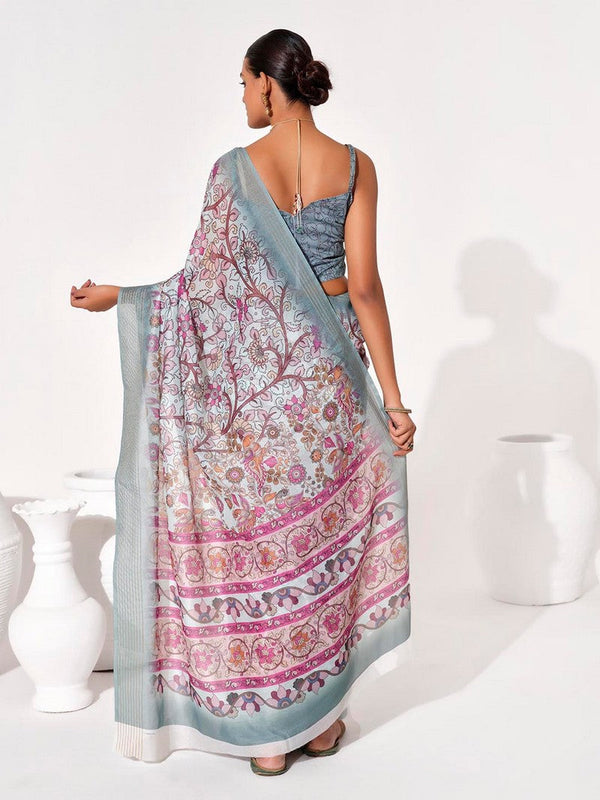 Ideal Grey Color Cotton Fabric Casual Saree