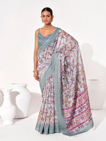 Ideal Grey Color Cotton Fabric Casual Saree