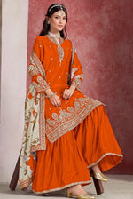 Divine Orange Color Chinon Fabric Plazzo Suit