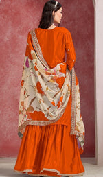 Divine Orange Color Chinon Fabric Plazzo Suit